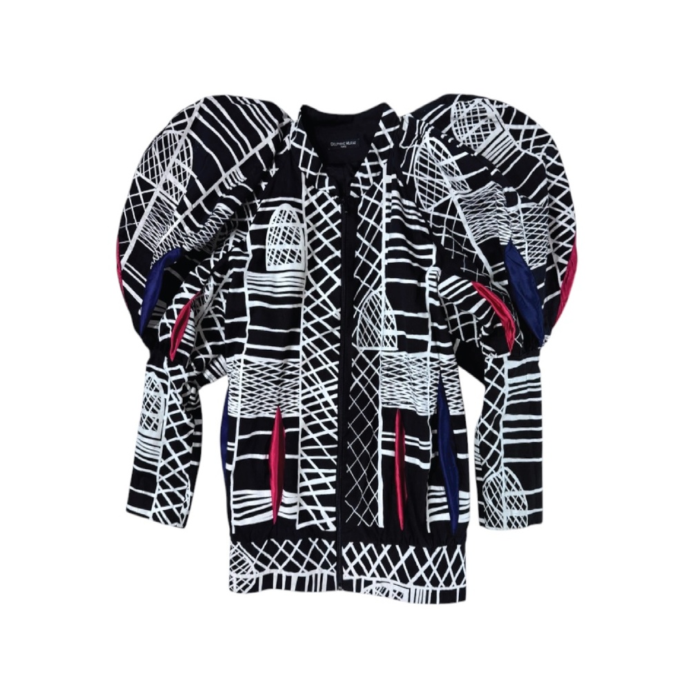 DELPHINE MURAT - VINTAGE 2003 - CAGE PRINTED PUFFY SLEEVES JACKET - SIZE XS